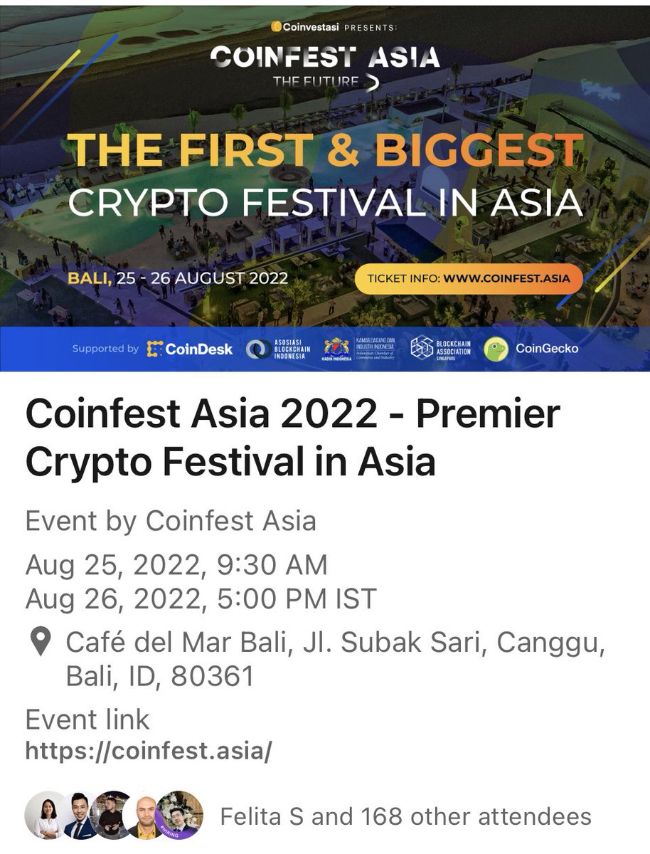 Never thought I’ll visit Bali for work! That’s where web3 takes you :) 

I’ll be speaking at the <a href="/CoinfestAsia/">Coinfest Asia | Largest Crypto Festival</a> conference in Bali on the 25th August. If you’re around, hit me up on DM and we should catch up!