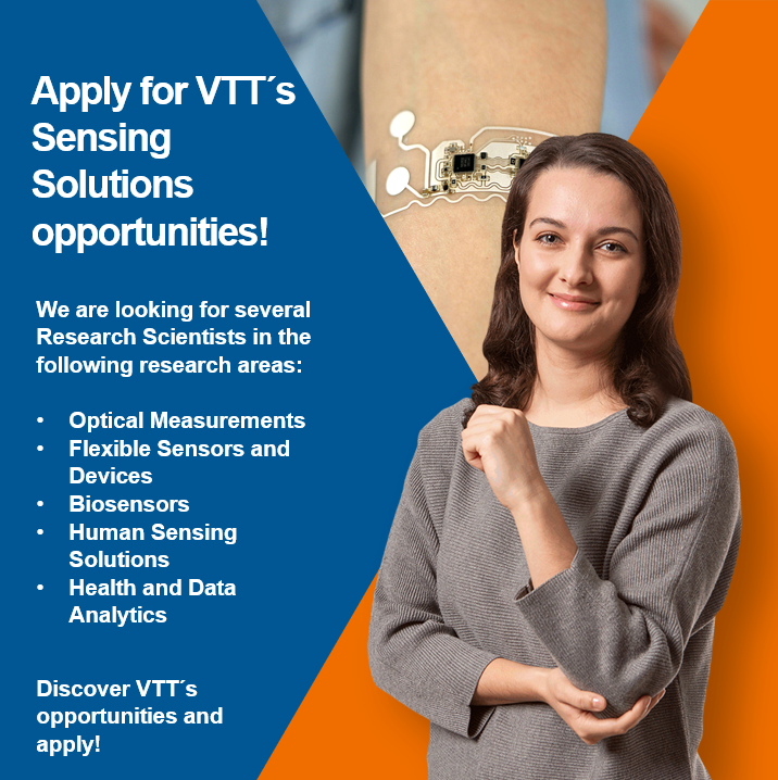 VTTFinland's tweet photo. Are data science, flexible sensors, biosensors, optical measurements or sustainable energy storages your cup of tea? 🧑‍🔬 We are now looking for several researchers and professionals – join us!

Read more &amp; apply: https://t.co/qJITkMKt3i https://t.co/H0U7T9i06K