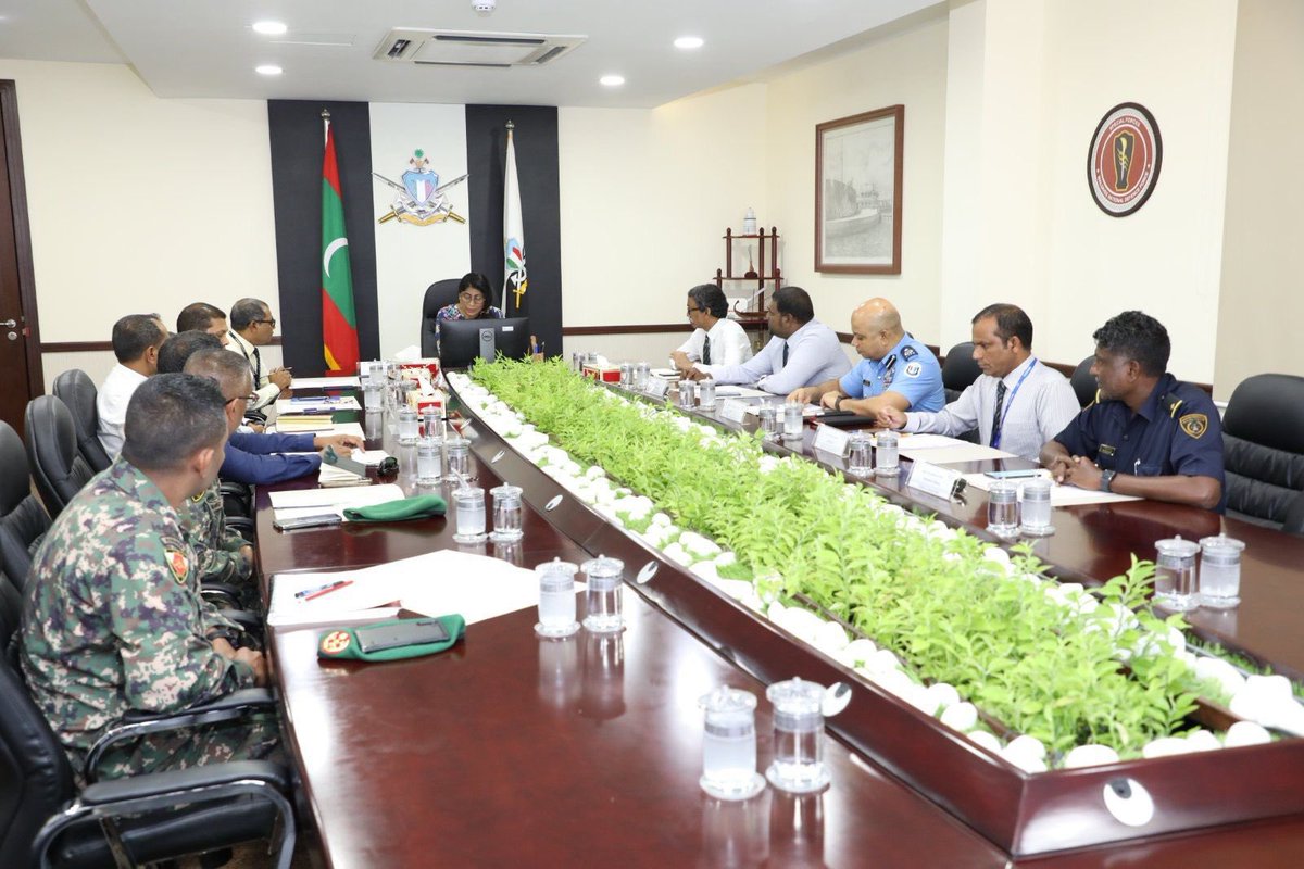 MoDmv's tweet photo. Hon.Min @Mariyadidi chaired  National Civil Aviation Security Committee. NCASC is tasked with the coordination of aviation security between airports, aircraft operators,air traffic service providers. HEP @ibusolih admin considers coop bet agencies key in implementing NCASP. https://t.co/Bm33Dq8diO