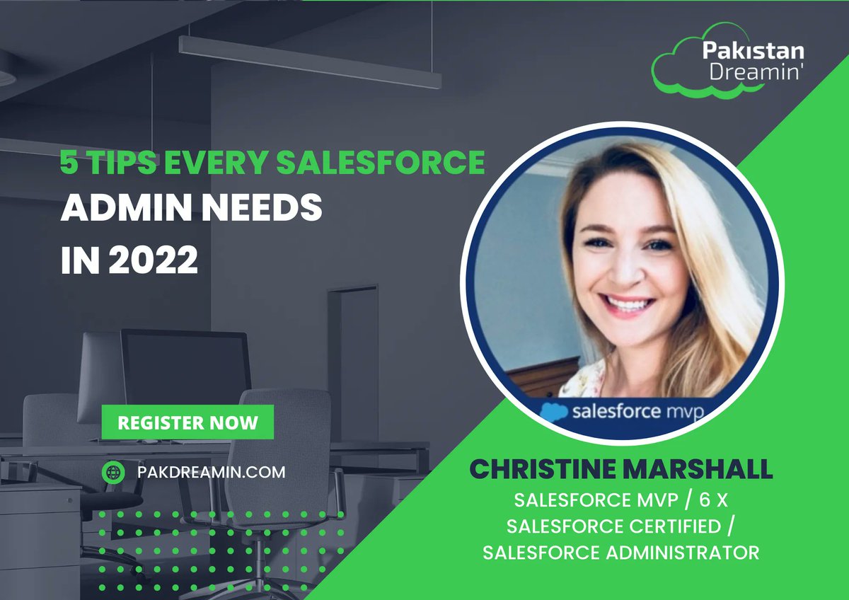 PakDreamin's tweet photo. 💻 5 Tips Every Salesforce Admin Needs in 2022 
🔊 @ChrisieMarshall
📅 20 Aug 2022  

Register: https://t.co/3wucyXLgqj 
#Salesforce #Trailblazercommunity #PakDreamin2022 https://t.co/d82oHxIwWS