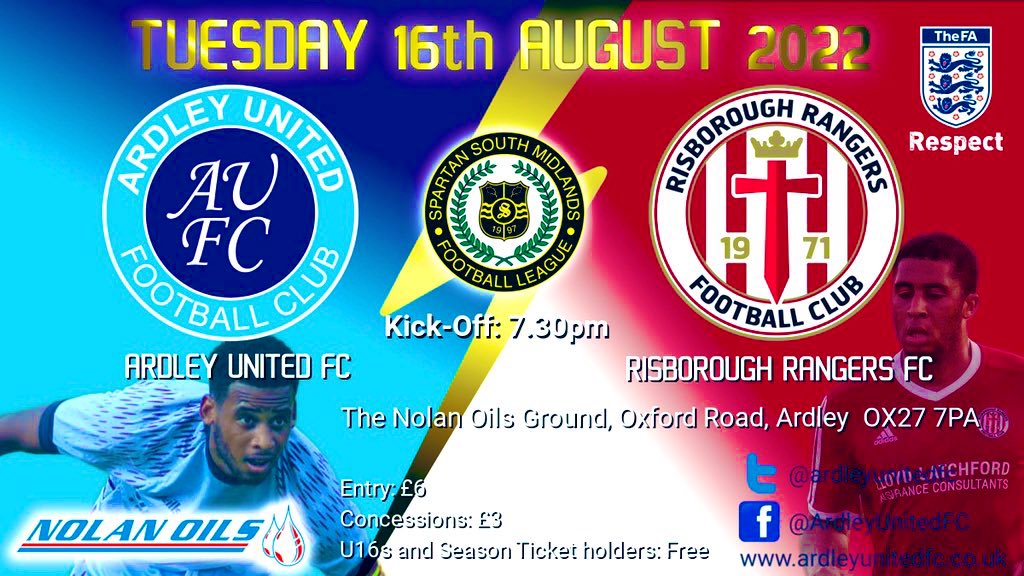 Match day ⚽️⚽️

🆚 <a href="/RRFC_1971/">Risborough Rangers FC</a> 
⌚️ 7:30pm KO
🏟 <a href="/NolanOils/">Nolan Oils & Gas</a> Ground 
🏆 <a href="/SpartanSMFL/">Spartan South Midlands</a>