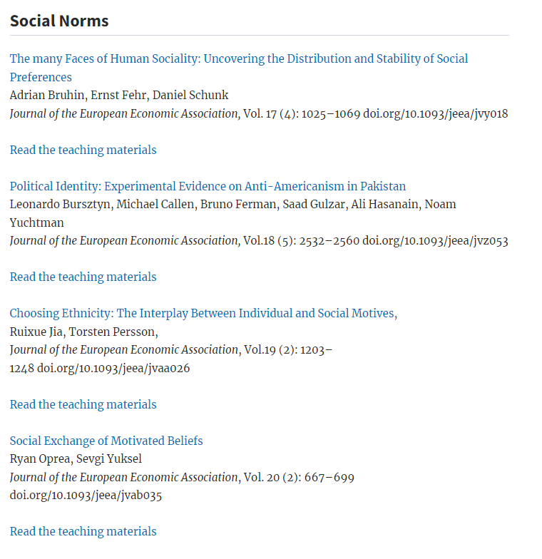 ImranRasul3's tweet photo. New virtual issue of @JEEA_News published. Curated by former editor Paola Giuliano. Papers on social norms, political economy and economic history. All papers with teaching materials, and free access to all featured papers. Ideal for courses for the fall!
https://t.co/3S7vS09cC4 https://t.co/rr1EaNNOSh
