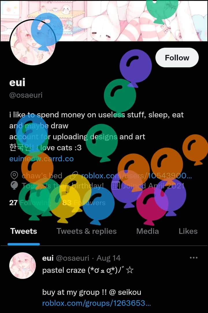 osaeuri's tweet photo. yay balloons 🎂 TYSM @kivmewri_ FOR THE ART IS SO CUTE AND PRETTY ily!!!!!!!

#Roblox #robloxart #robloxclothing #RobloxCommissions #RobloxDesigner #rtc #rtcdesigner #RobloxDev #robloxclothes #art https://t.co/5xV3alEz5I