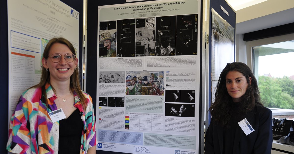 arches_ua's tweet photo. Annelies Rios-Casier and Iryn Bijker presented their poster titled "Exploration of #Ensor's #pigment #palette via #MAXRF and #MAXRPD examination of The Intrigue" at the EXRS conference, demonstrating Ensor's switch from earth pigments to brigther colours such as Emerald green. https://t.co/gkSUmGbt5Q