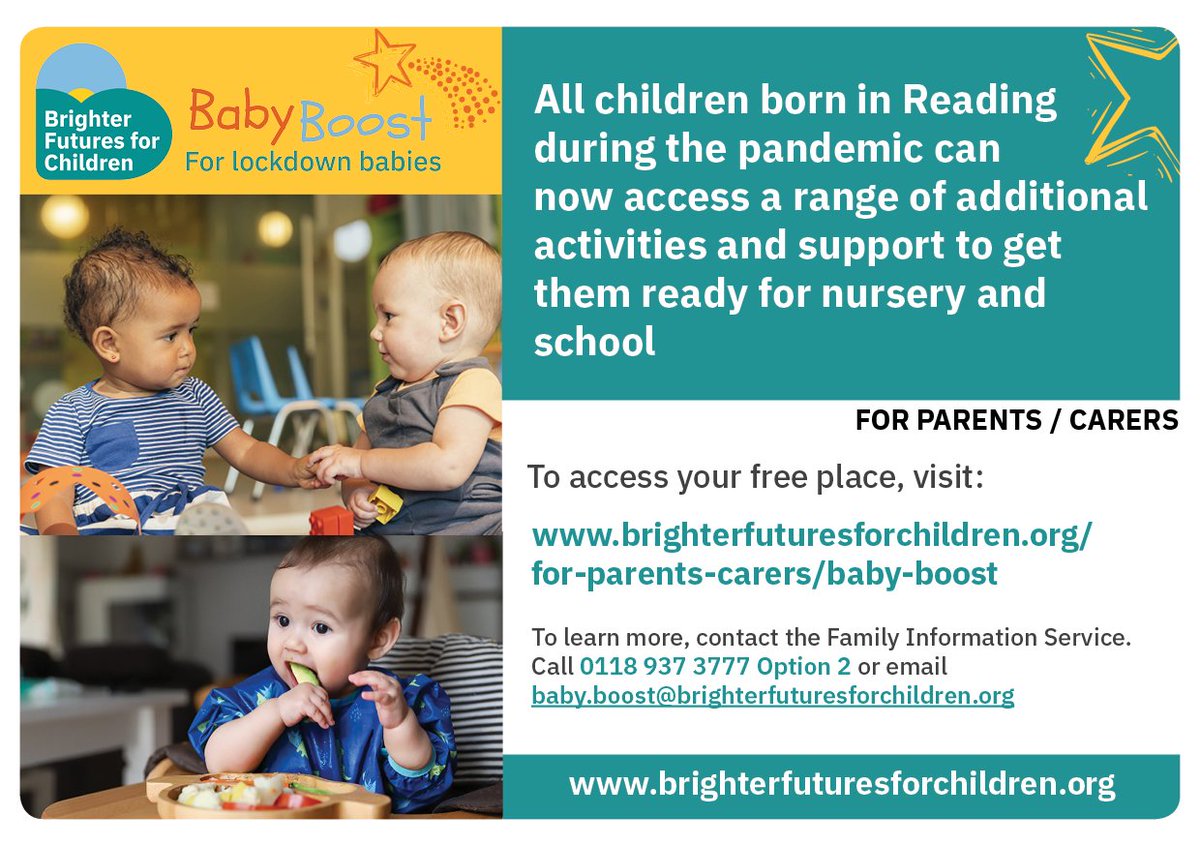 BFfC_Child's tweet photo. All children born in Reading during the #pandemic can now access additional activities & support to help them catch up where their development may have been held back due to lockdown.
For more information visit:
⭐️ https://t.co/ok5JoVC2CF
#rdguk #LockdownBabies #CovidRecovery https://t.co/PndSOqdC1A