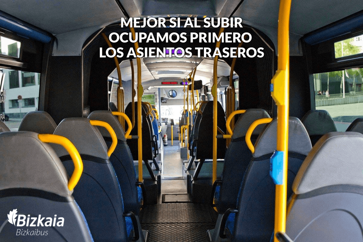 Ocupar primero los asientos traseros tiene muchas ventajas. Ayúdanos a facilitar los accesos a todas las personas viajeras de #Bizkaibus 👫👍