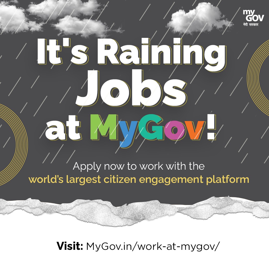 mygovindia's tweet photo. MyGov is offering exciting job opportunities to individuals who believe in making a difference!

Do you have what it takes to be part of the World's Largest Citizen Engagement platform?🫵🏻

Apply Now!
For more info, visit: https://t.co/hqZ7cBl80x #WorkAtMyGov https://t.co/gksJ84JWgL
