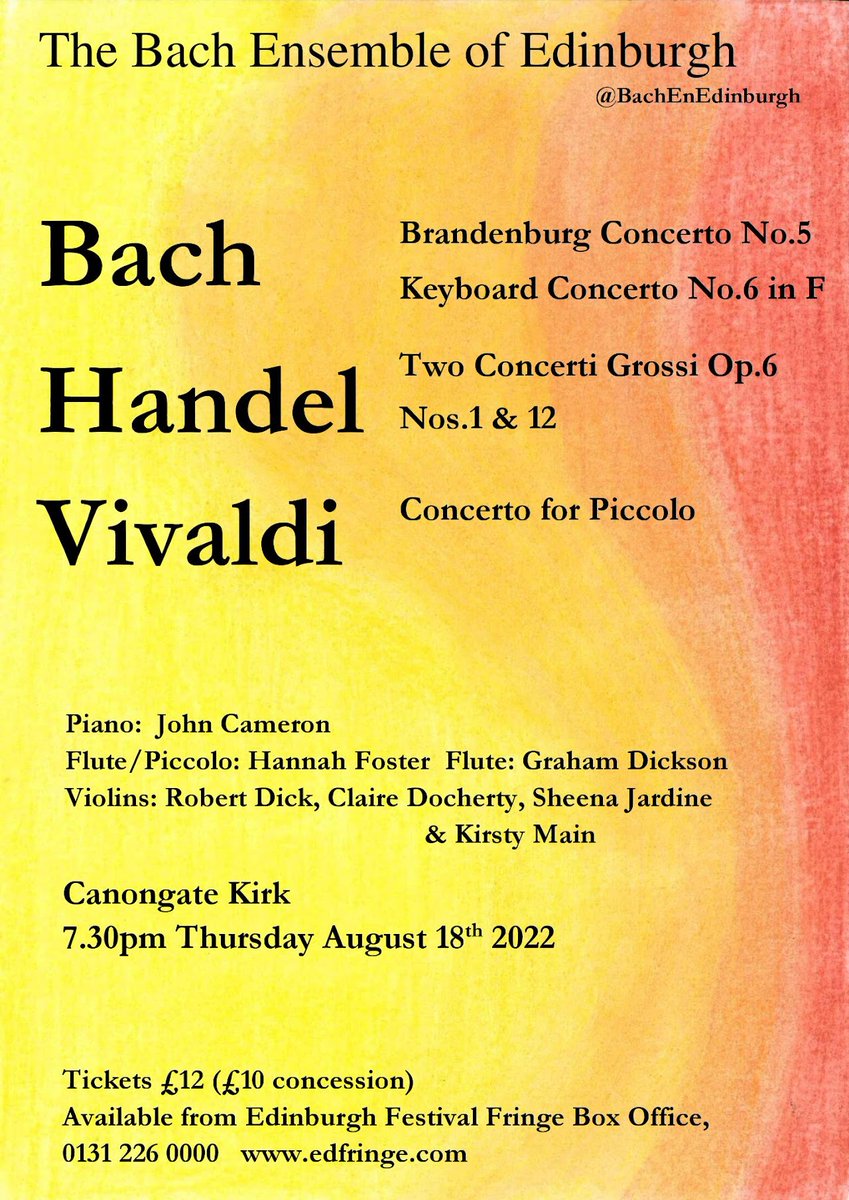 BachEnEdinburgh's tweet photo. Join us this Thursday @CanongateKirk to hear John Cameron @MrJohnnyC playing #Bach Brandenburg Concerto No.5 and the keyboard version of No.4 #Bachpiano https://t.co/Punv7FdYBZ