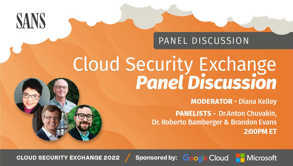 ☁️ 🔒 Join me on August 25th, 2022, at 11:00 am EST at the first-ever SANS 2022 #CloudSecExchange in partnership 🤝 with <a href="/SANSInstitute/">SANS Institute</a>, @GoogleCloud and <a href="/Microsoft/">Microsoft</a>!
👉 Register: sans.org/u/1mhJ
<a href="/SANSCloudSec/">SANS Cloud Security</a> #CloudSec #CloudSecurity