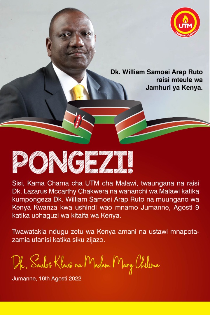 mynassah's tweet photo. In Malawi, the party of vice president Saulosi Chilima--who has fallen out with President Lazarus Chakwera--is excited by Ruto's victory in Kenya.

Perhaps it sees a parallel... https://t.co/PGdDvhJOcF