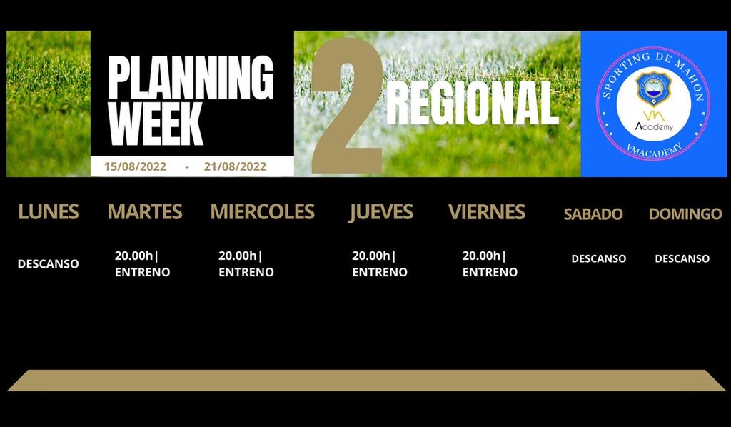sportingdemahon's tweet photo. PLAN DE ENTRENAMIENTO 

-REGIONAL Y JUVENIL 

- 15/08/2022 - 21/08/2022 https://t.co/8vTzqJzUGH
