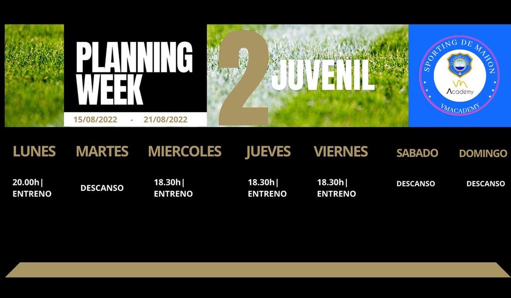 sportingdemahon's tweet photo. PLAN DE ENTRENAMIENTO 

-REGIONAL Y JUVENIL 

- 15/08/2022 - 21/08/2022 https://t.co/8vTzqJzUGH
