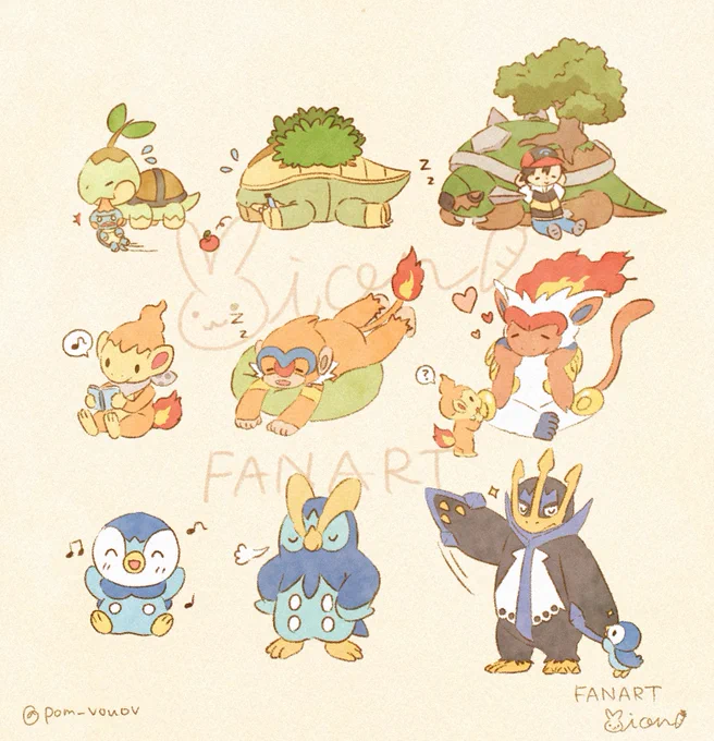カントー、ジョウト、ホウエン、シンオウ御三家Gen1~4 starter Pokémon evolutions #ゆるふわポケモン 