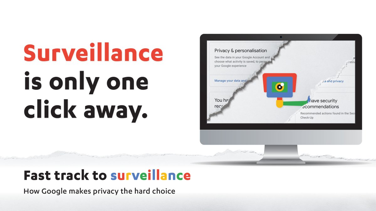 beuc's tweet photo. Google is a heavyweight in the surveillance economy. And this is one of the ways it gets its crown: when consumers sign up to its account they are put on a #FastTrackToSurveillance. No more! With other consumer groups we are taking action to change this. https://t.co/mfsbC20KwQ https://t.co/Zeez87B2oj