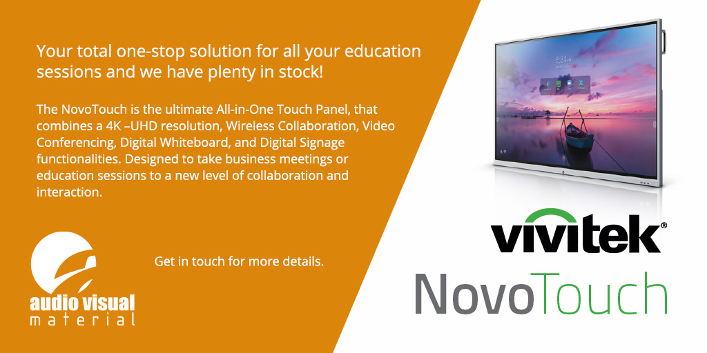 AVMaterial's tweet photo. Your total one-stop solution for all your education sessions, and we have plenty in stock! @vivitek #novotouch #edutwitter #edtech #avtweeps #touchscreens https://t.co/wSQWH68xWp https://t.co/XHcUKF54AF
