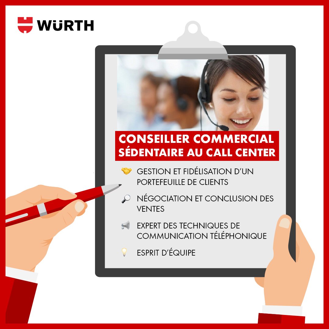 Quelles sont les missions d'un Conseiller Commercial Sédentaire au Call Center de Würth France ? 🤔
Découvrez la description  de ce poste ! 

Intéressé ? Retrouvez toutes nos offres en ligne ici 👉 lnkd.in/dnMctwS   

#WürthFamily #Métier #WorldEmojiDay