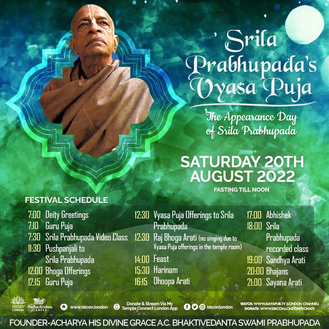 iskconlondon's tweet photo. Join us for two of the biggest festivals this week!
#janmastami #srilaprabhupada #festival #harekrishnas #iskcon #london #spirituality #talk #mantramusic #kirtan #drama #feast https://t.co/IRqbUQd4Fl