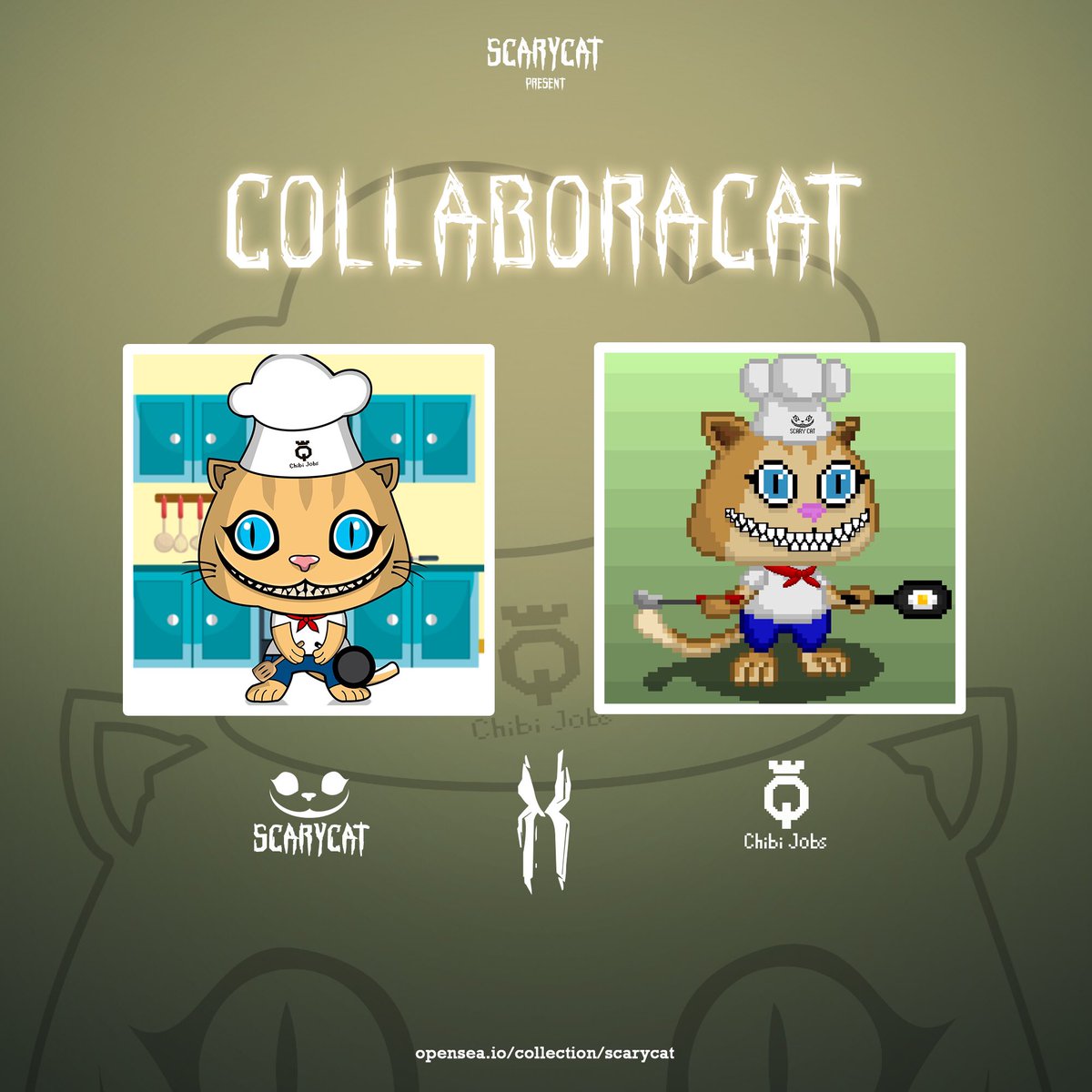 Collaboracat Art between 
ScaryCat X Chibi Jobs

Let's grab it fast 🐱❤️‍🔥

ScaryCat collab art link ⏬
opensea.io/assets/matic/0…

Chibi Jobs collab art link ⏬
opensea.io/assets/matic/0…

#NFTCommunity #NFTCollector #NFTs #2d #ScaryCat #NFTartists