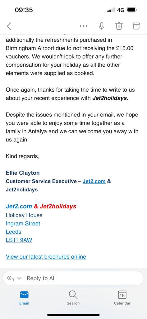 <a href="/jet2tweets/">Jet2tweets</a> do you really feel that a 18 hour delay &amp; having to book our own hotel at 11pm that this compensation package is acceptable 
<a href="/darren_c86/">Darren chilvers</a> <a href="/kirstyak/">Kirsty kirkby</a> 
Lost a full day of our holiday for a family of 6 &amp; all your willing to do is pay for our hotel 
Can everyone please RT
