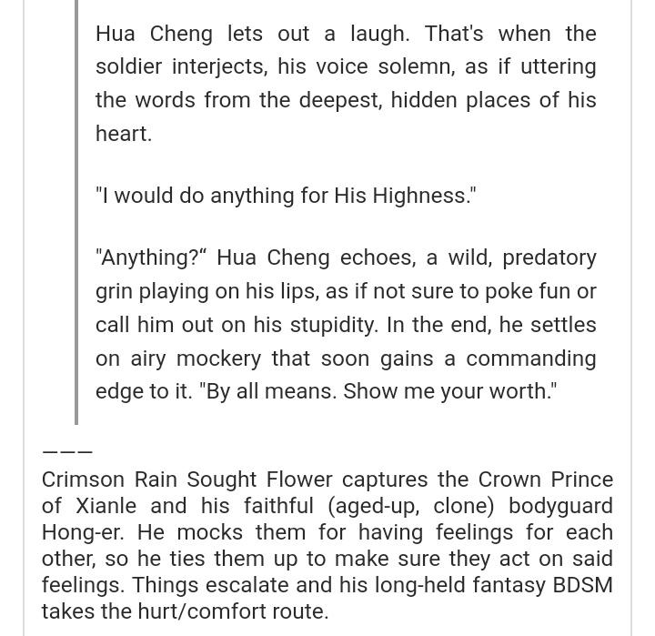 Foxypepsi1's tweet photo. BOUND TO HAPPEN

🪢 #hualian rope-play roleplay 
🪢 Rated E, 🔞 4.8K words
🪢 Emotional hurt/comfort with smut
🪢Dom!HC (with aged-up Bodyguard!Hong-er clone) and Gentle!Dom!HC (with Prince!Lian)
Written for the @mxtxbdsmweek

LINK in the replies ⬇️ 
#TGCF #天官赐福 #花怜 https://t.co/To5KsxVmBW