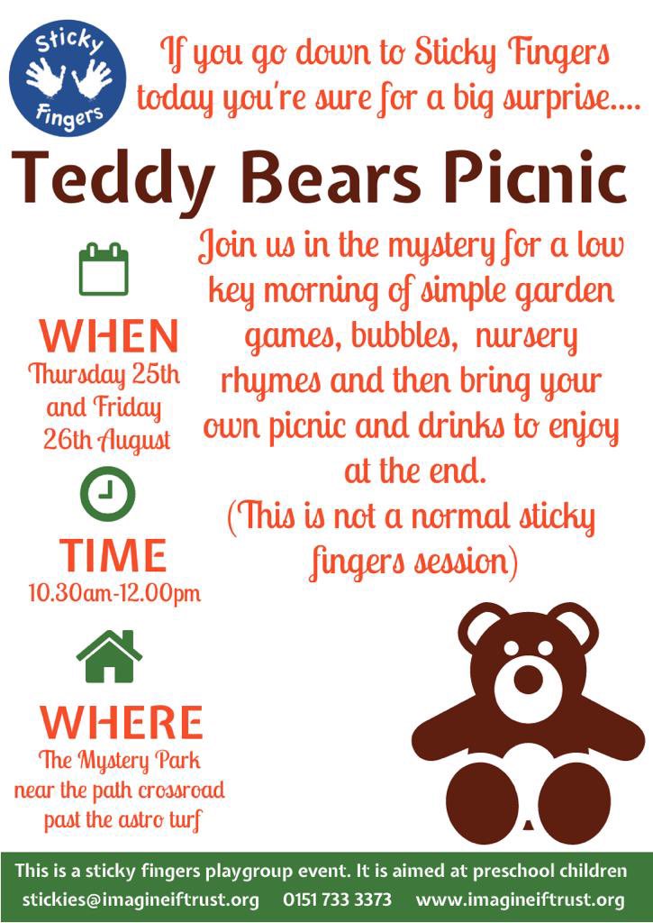 Join us next Thursday and Friday for a Sticky Fingers special in the park (weather permitting)! Starts at 10:30am in The Mystery and it’s FREE!!