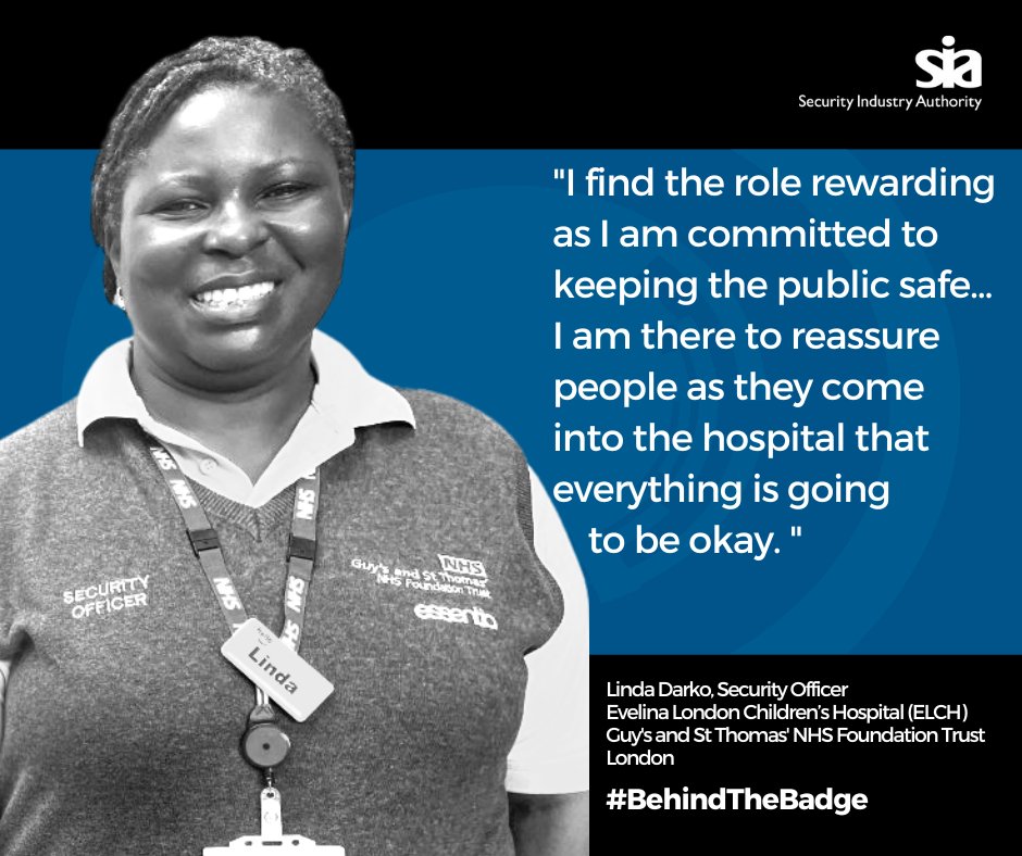 SIAuk's tweet photo. Linda Darko has been working as a Security Officer at Guyโs and St Thomasโ for 14 years. She works 12-hour shifts during the day and ensures people visiting the wards are safe. Read Lindaโs #BehindTheBadge interview: https://t.co/EeMuACPYwz
#SecurityOfficersDay
@Evelinalondon https://t.co/qlflPVtj9z