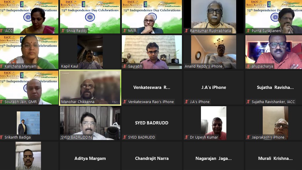 iaccindia's tweet photo. Glimpse of IACC Leadership & Members celebrating 75th Indian Independence Day. Watch the full webinar recording on YouTube Link : https://t.co/U2MAylowC8
#IACC #IACCIndia #IndoUS #IndiaUSA #IACCLeadership #IACCMembers #independenceday #independencedayindia #Webinar https://t.co/p55A1hkmhI