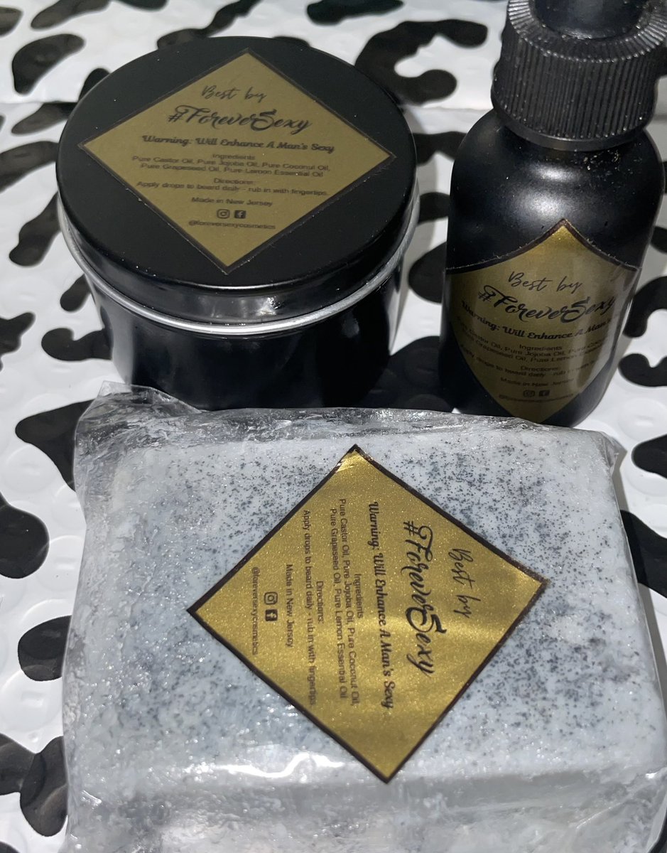 ForeverSexyCosm's tweet photo. The “Sexy Beard Bundle” Fellas did I mention the bundle is 10% off all week..be sure to get yours at https://t.co/cM3UkNQxIN (Use Code best814) Because Men Love To Pamper Too 🧔🏻‍♂️ #OnlyForTheSexy #Fellas #BeardCare #BeardOil #BeardButter #BeardSoap #BestByForeverSexy #BeardGang #FS https://t.co/XtDjcwngKd