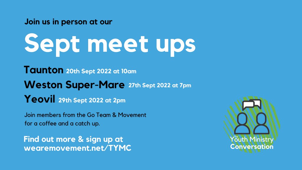 weare_movement's tweet photo. 🔻 CALLING ALL YOUTH LEADERS 🔻

https://t.co/lEW4FtLdnp

Get these dates in your diary and join us for The Youth Ministry Conversation! We can't wait to gather from @BathWells and beyond for a coffee and a catch up with @GoTeamAdvisers

#TYMC #TheYouthMinistryConversation https://t.co/I9335O2SPS