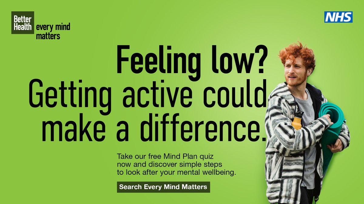Getting active is a great way to improve your #mentalhealth.

Take the <a href="/NHSuk/">NHS</a>'s free Mind Plan quiz to discover simple steps to help improve your mental wellbeing.

Find out more ⬇️
nhs.uk/every-mind-mat…