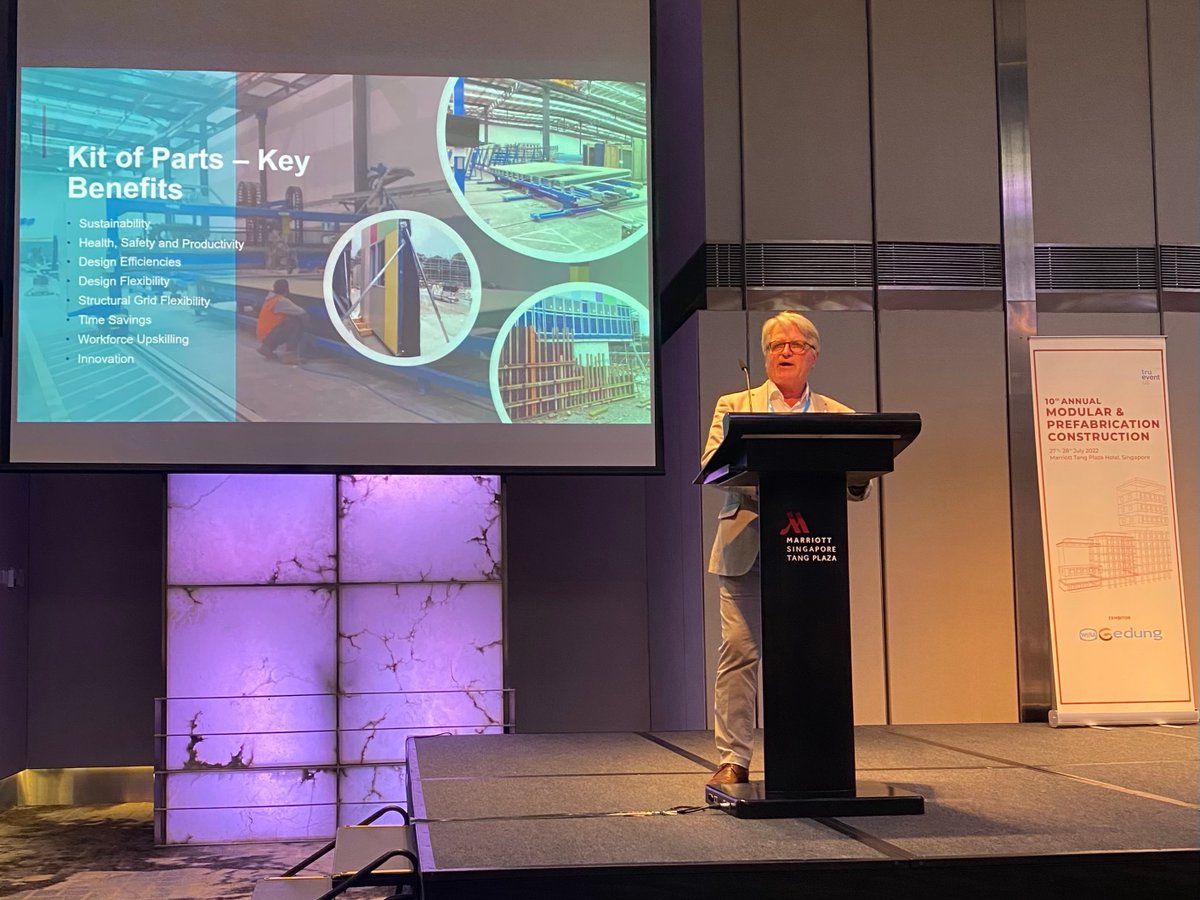 HKAGlobal's tweet photo. David Foxley presented at the Modular and Prefabrication Construction conference in Singapore on “Raising Construction Productivity via the use of #ModernMethodsofConstruction”. https://t.co/NtJf1lwigl #infrastructure #prefabricatedbuilding #dfma #designformanufacturing https://t.co/f9ZNOC6p1P