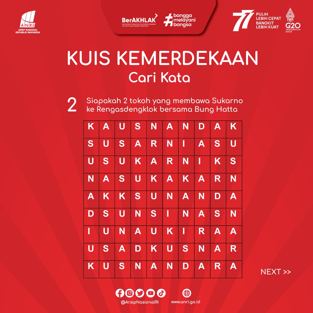 ArsipNasionalRI's tweet photo. #SahabatArsip sebagai bagian dari rangkaian kegiatan HUT ke- 77 RI yang jatuh pada 17 Agustus 2022, yuk kita bermain kuis sambil mengetes sejauhmana sih Sahabat mengetahui sejarah di balik kemerdekaan. 
#SahabatArsip bisa memperoleh merchandise menarik bagi pemenang yg beruntung. https://t.co/VCifA4nwKj