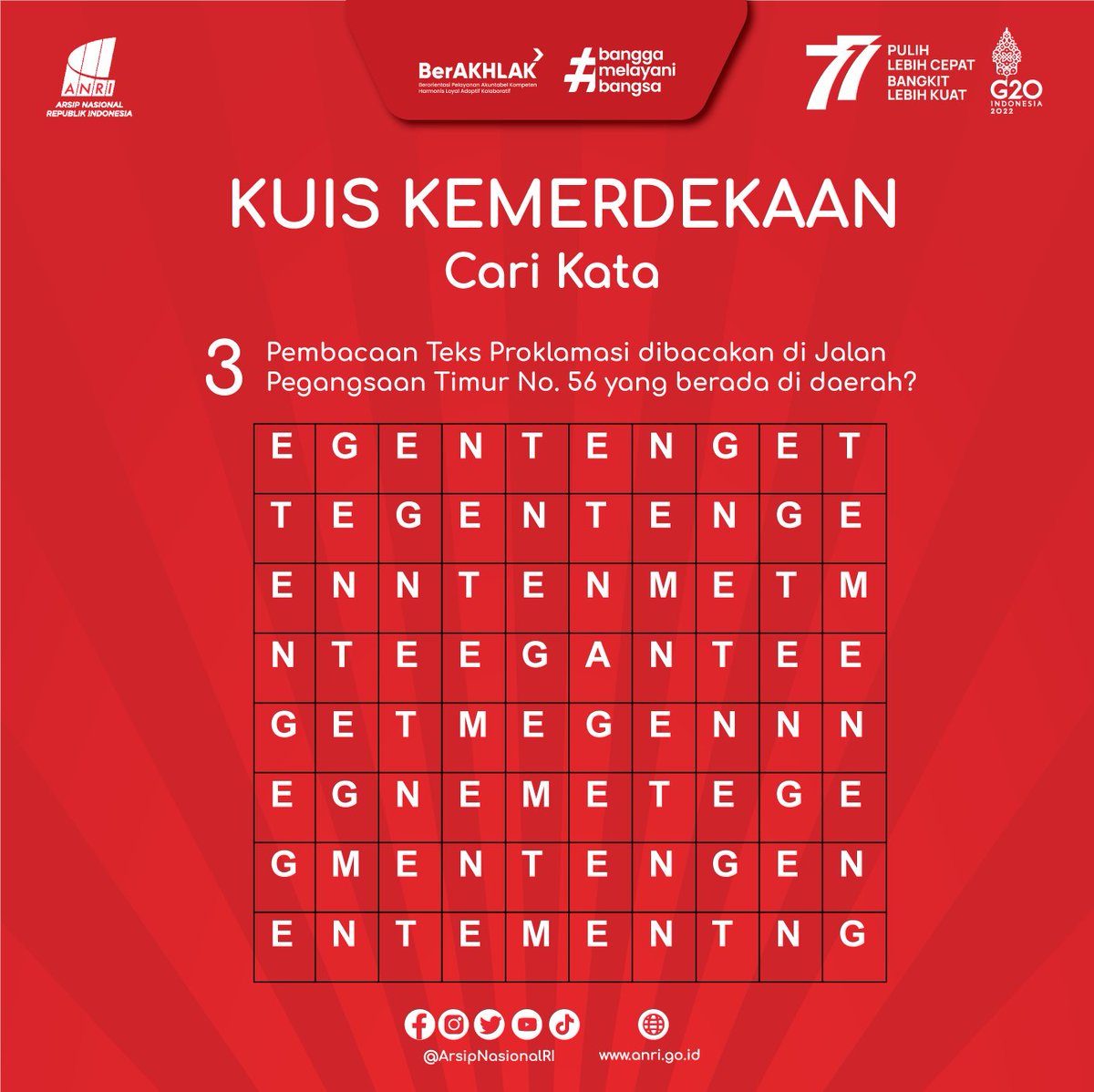 ArsipNasionalRI's tweet photo. #SahabatArsip sebagai bagian dari rangkaian kegiatan HUT ke- 77 RI yang jatuh pada 17 Agustus 2022, yuk kita bermain kuis sambil mengetes sejauhmana sih Sahabat mengetahui sejarah di balik kemerdekaan. 
#SahabatArsip bisa memperoleh merchandise menarik bagi pemenang yg beruntung. https://t.co/VCifA4nwKj