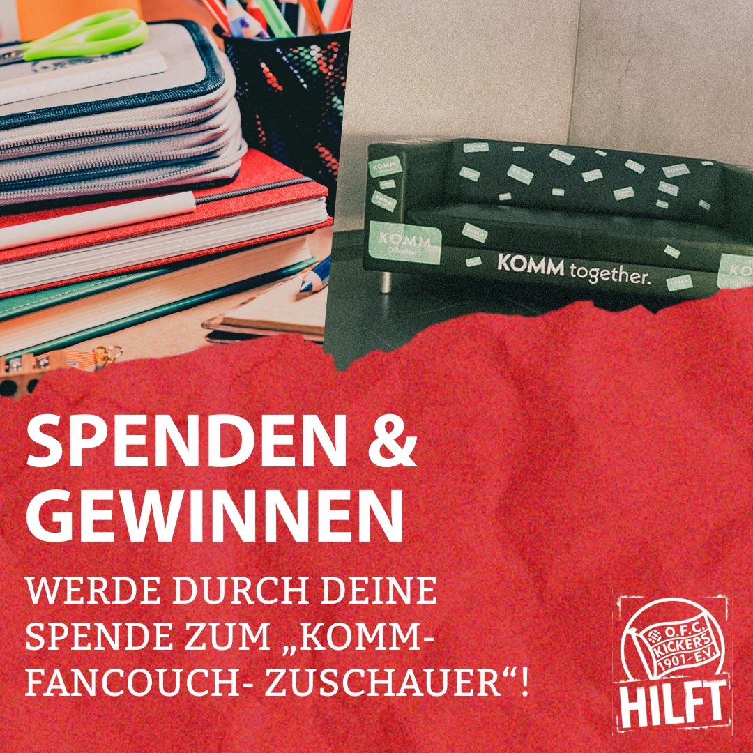 OFC_offiziell's tweet photo. Bis Samstag läuft die Spendensammlung für bedürftige Kinder. Wenn Ihr etwas bei Müller oder Thalia im Kommt-Center spendet, sendet den Kassenzettel an OFCHilft@ofc.de und nehmt automatisch an der Verlosung für den Platz auf der Komm-FanCouch teil! 🔴⚪️ #OFCHilft #kickersoffenbach https://t.co/qGSGi4k93M