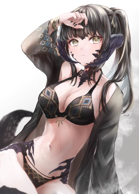水着ウラちゃん#FF14イラスト #FF14art #アウラ 