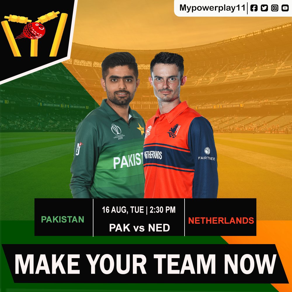 MyPowerPlay11's tweet photo. The mighty Pakistan team is in front of the Netherlands 😉
Let's see 
Who will win the First match?
1. Pakistan 
2. Netherlands
Play on #mypowerplay11 &amp; Win Daily Big Cash
👉 https://t.co/NB8Y1V9xfz

 #PCB #PAKvsNED #NEDvsPAK #odi #odiseries #playfantasycricket #fantasygame https://t.co/MMSw3n8fUL