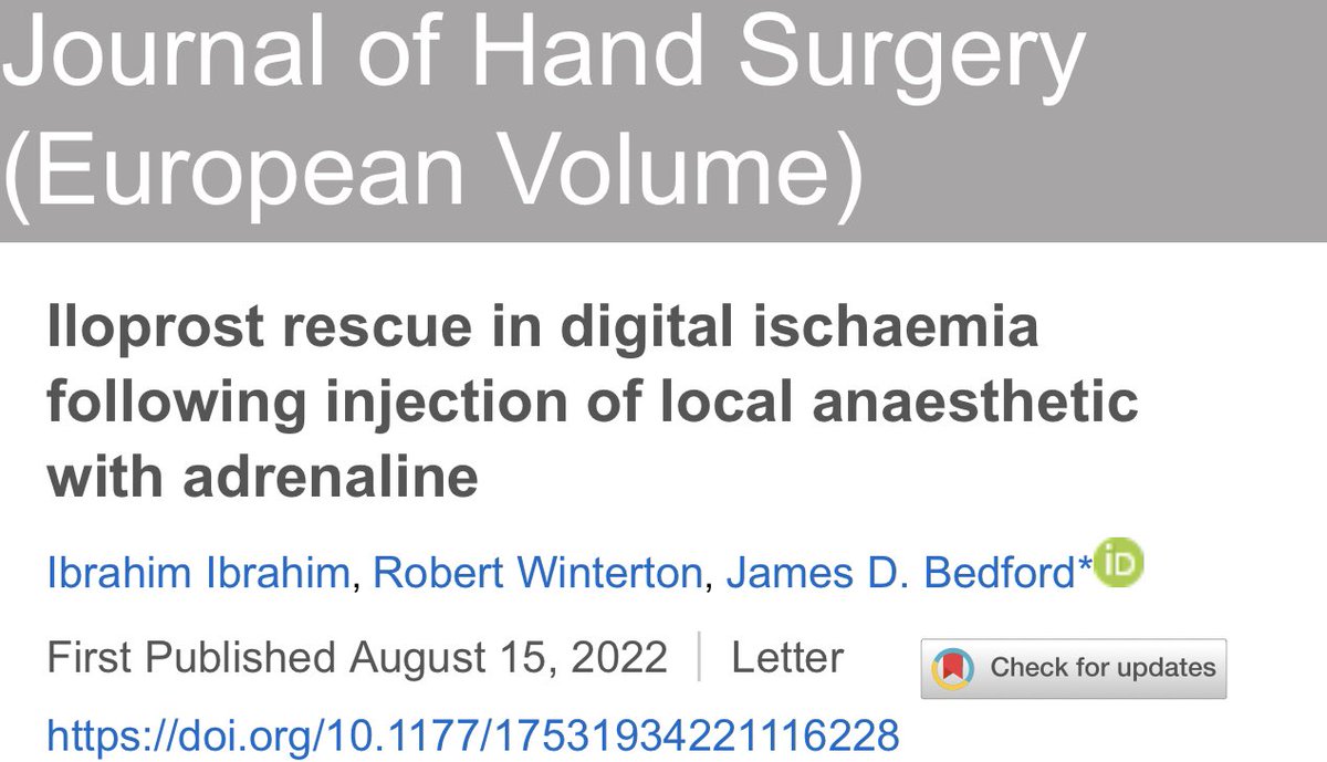 1brahim_1brahim's tweet photo. We report a case of digital ischaemia following injection of local anaesthetic with adrenaline &amp; effectiveness of Iloprost rescue (in the absence of Phentolamine) 🫱🏼‍🫲🏾 @rob_winterton @james_bedford ☄️🏌🏾‍♂️ @McRPlasticSurg @MFTnhs @JHSEur @BSSHand @FESSHEurope #WALANT #PlasticSurgery https://t.co/lFsFZS247e