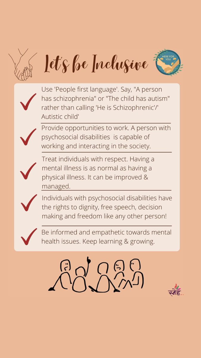 The onus of creating an inclusive, supportive, empowering society falls upon us.

#inclusion
#mentalhealthawareness
#psychosocialdisabiilities
#mentalhealthforall
#community
#SNEHFoundation 
#WiproCares