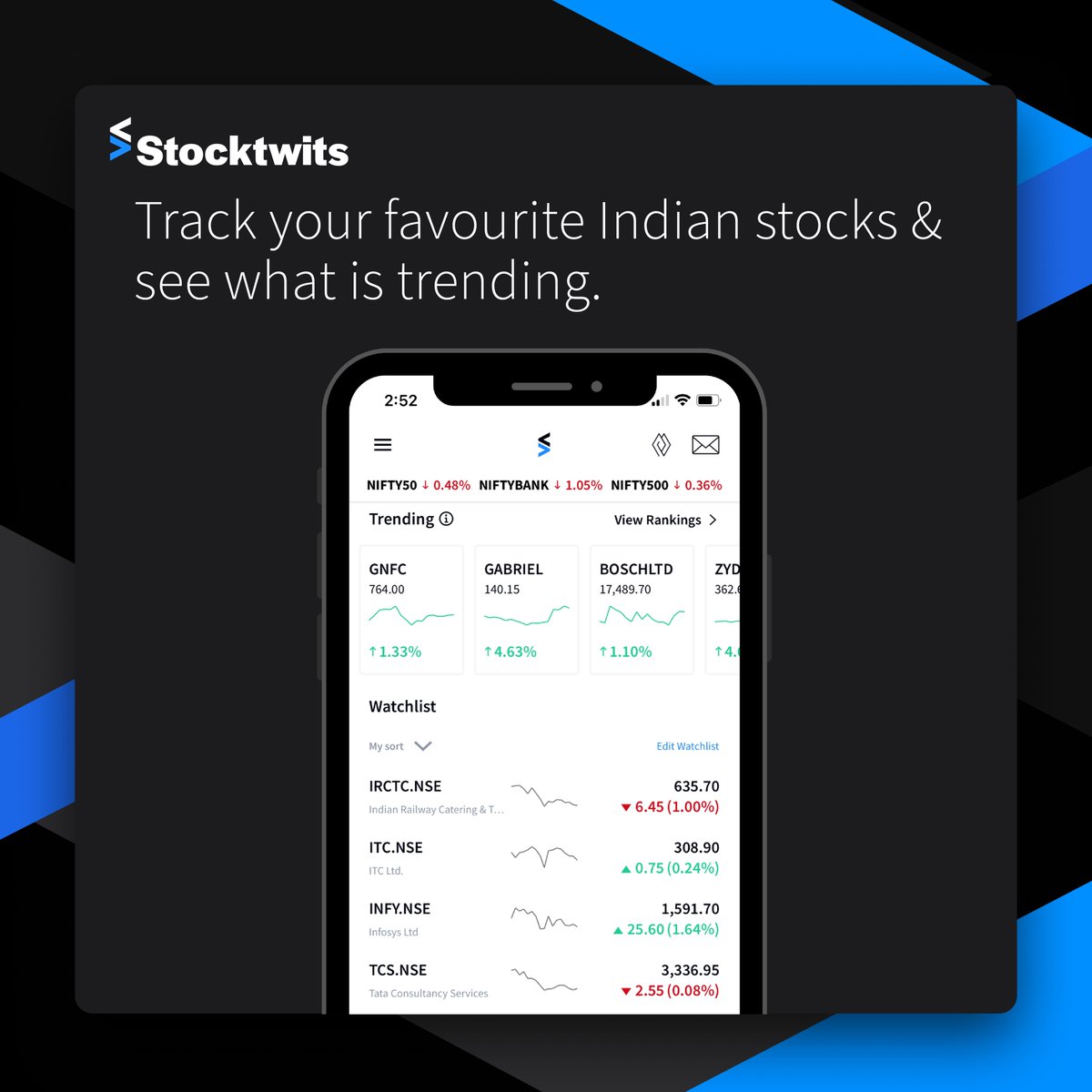 Millions across US have been using Stocktwits, now it’s time for India to explore the same!

🚀Discover top trending stocks
📢Build a watchlist &amp; track your fav stocks
💸Get trade ideas from our community
🤝Meet like-minded investors &amp; traders

Sign up: bit.ly/3bYRY9K