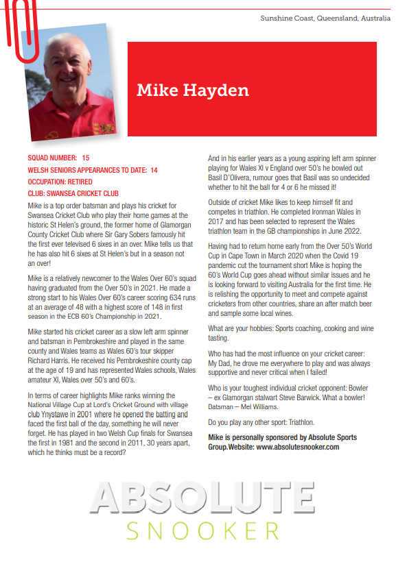 SeniorsWales's tweet photo. Today, first up is our top order batsman Mike Hayden of Swansea Cricket Club @SwanseaCricket #topcricketer #quality https://t.co/opCRHhch1n