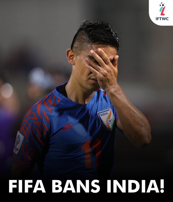 NewsNvbc's tweet photo. Indian National Team will not be able to play any international games until the ban is removed!
FIFA has banned the AIFF because of third party intervention. 
#AIFF #FIFA #IFTWC #IndianFootball #nvbcnews https://t.co/kpA6gcbMuT