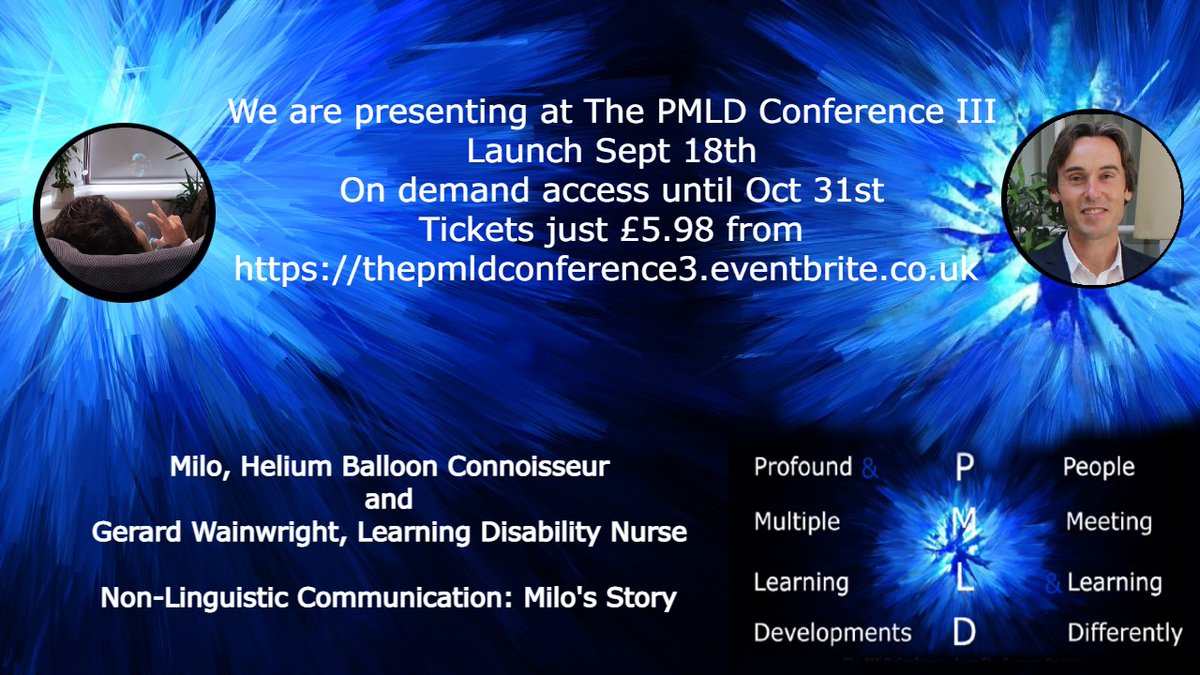 jo3grace's tweet photo. I've lost count now! Two more presenters join the line up for The PMLD Conference III. Milo: a balloon connoisseur & @GerardW68 who past attendees know as someone whose presentations are always concise, poetic and full of insight. https://t.co/CxymQVp9Xp https://t.co/dC6lUW78oi