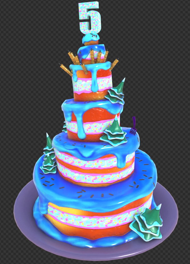 FireMonkey's tweet photo. Here is a render of the 5th Fortnite Birthday Cake Mesh @FNBRNewsJP https://t.co/aPB6b5oqpx
