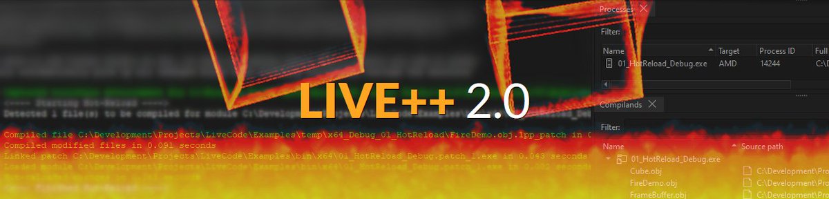 The long wait is over.
Introducing the next-generation of C++ hot-reload tools, Live++ 2.0 is out now!

There are too many new things to list them all here, so head to the forums for the full release notes: liveplusplus.tech/forums/thread-…

Please help us spread the word with a RT!