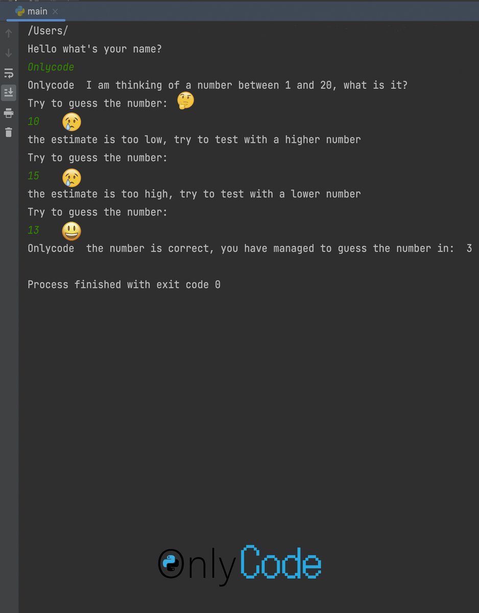 onlycodepy's tweet image. Guess the number I'm thinking
🤔
#code #onycode #onlycodepy #playgames #programming #guess #codeday