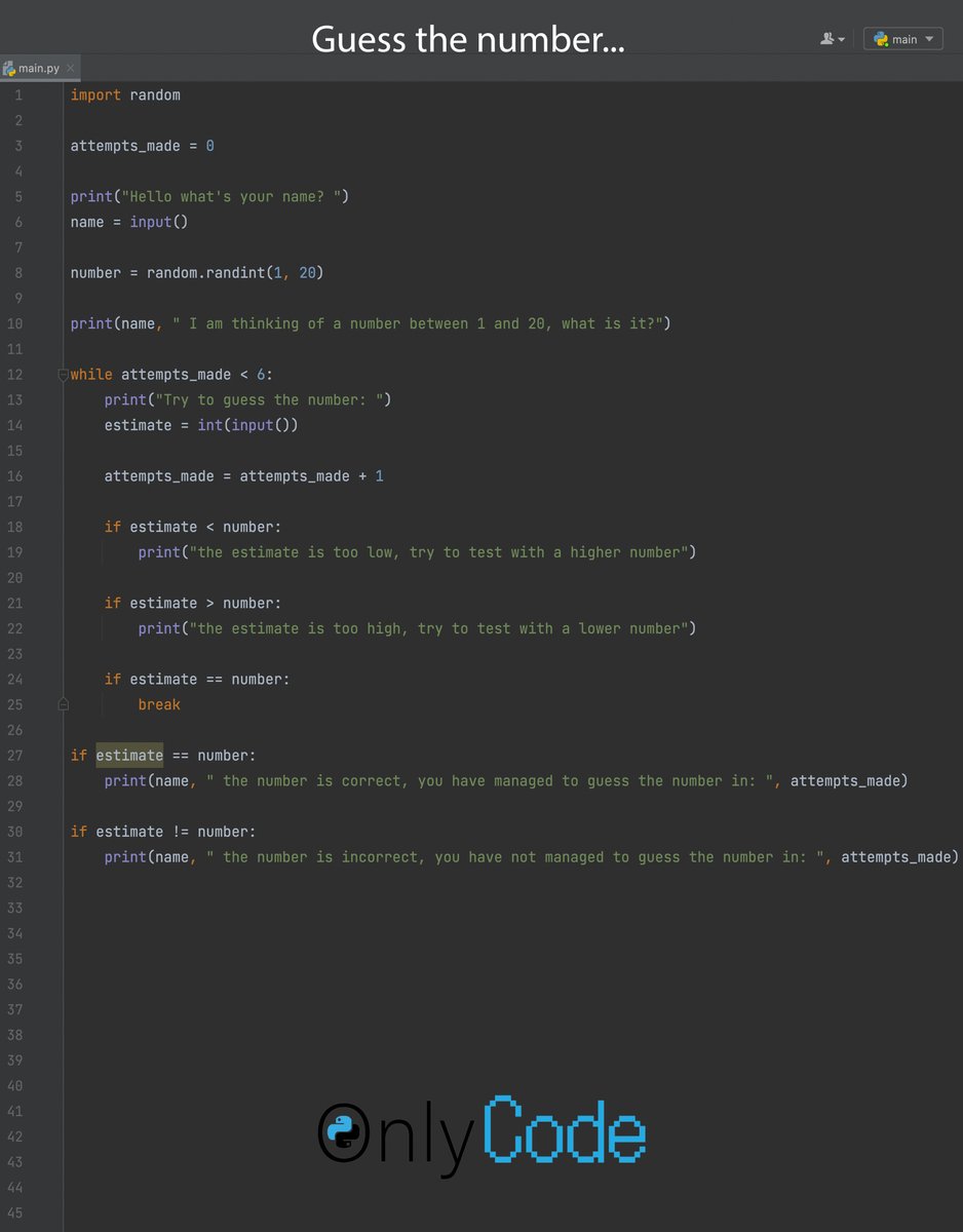 onlycodepy's tweet image. Guess the number I'm thinking
🤔
#code #onycode #onlycodepy #playgames #programming #guess #codeday