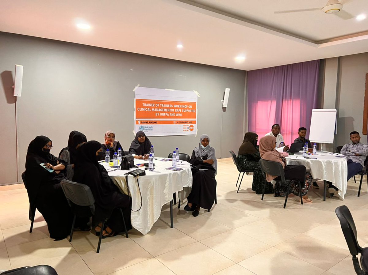 UNFPA_SOMALIA's tweet photo. Clinical management of rape and intimate partner violence is a critical step in dealing with Gender based Violence(GBV). Yesterday marked the start of a 5-days training course for 29 health service providers in Garowe, which was officially launched by @PuntlandH https://t.co/71fjzLM9WI