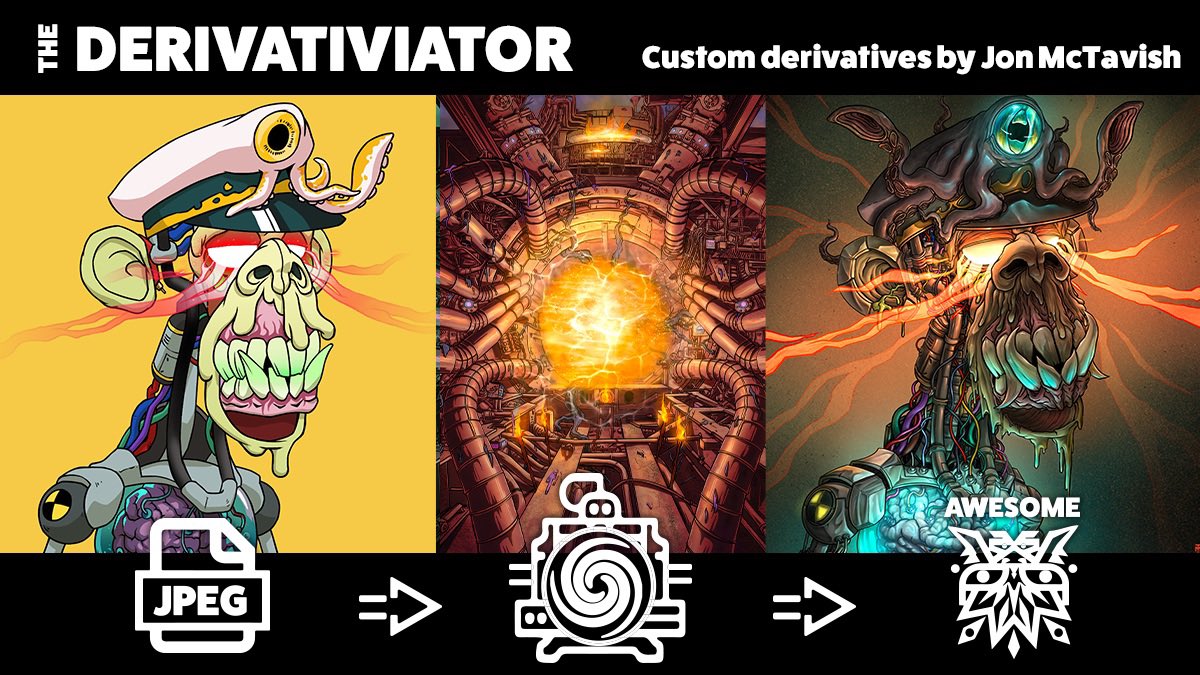 jon_mctavish's tweet photo. GM GM GM!  If you could see any NFT re-created as a Jon McTavish Derivative… what would it be??? 

Let me know ⬇️ below! 

My favourite 3 will get a nifty gifty airdropped to them. https://t.co/FWPAqNXJLx