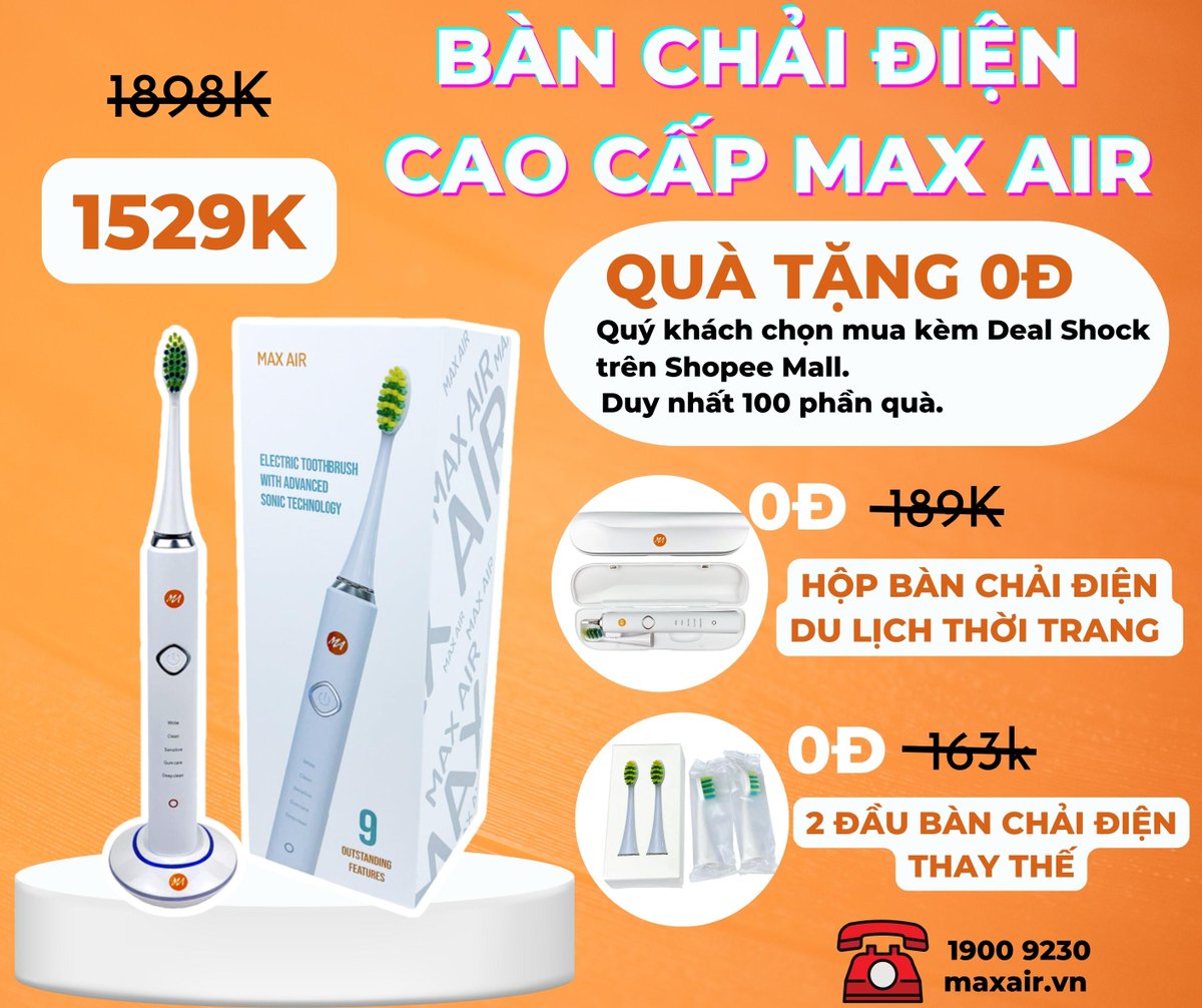 MaxairOfficial's tweet photo. Có một sự thật là 99% các bạn sẽ BỎ LỠ những quà tặng  0️�� Đ này ‼ 

✅ Tặng hộp đựng bàn chải điện du lịch thời trang 0️⃣ Đ
✅ Tặng thêm 2 đầu bàn chải điện thay thế 0️⃣ Đ tổng về tay bạn có 4 đầu bàn chải quá hời quá hời 🌟 

#banchaidien #maxair https://t.co/xvqybXO4j5