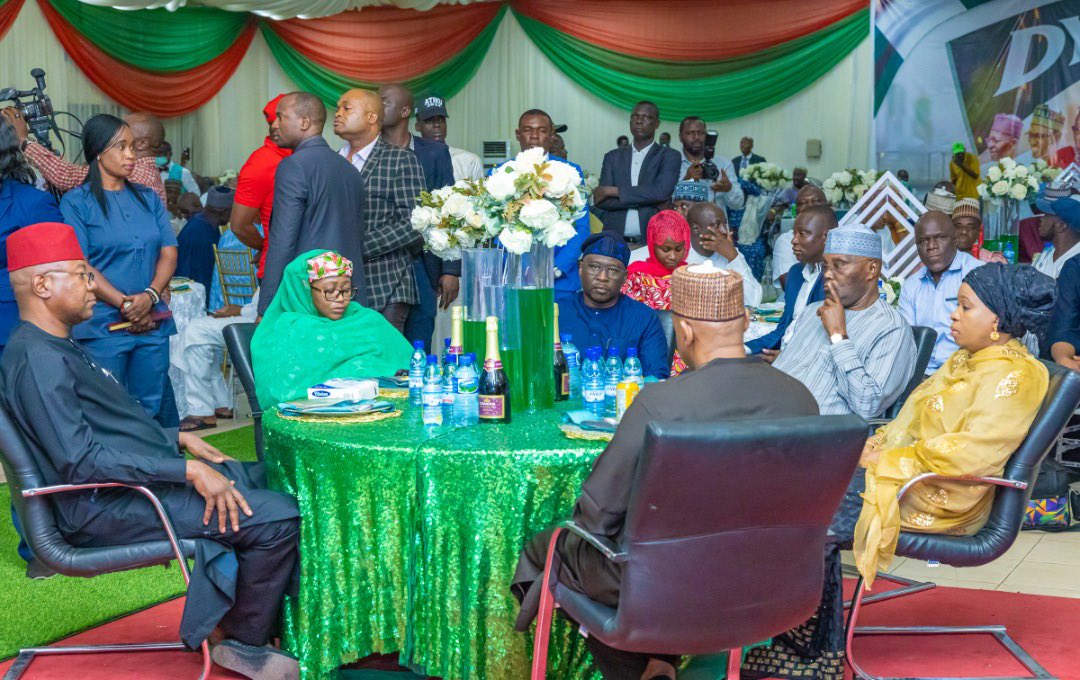atiku's tweet photo. Yesterday felt like an actual highlight reel, from the immense love and reception on my arrival, to receiving thousands of defectors over to the @OfficialPDPNig at Ribadu Square and then the dinner in my honour, amongst others. https://t.co/kpwsK3LV2E